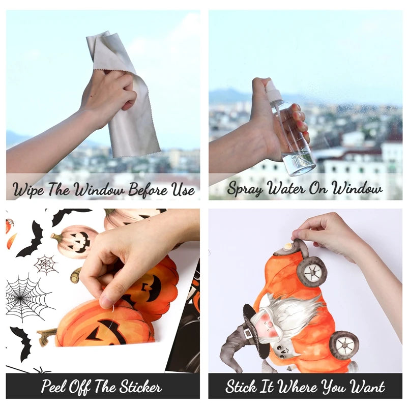 Halloween Window Sticker Halloween Theme Party Home Window Decoration Pumpkin Bat Window Stickers Trick or Treat Party Supplies
