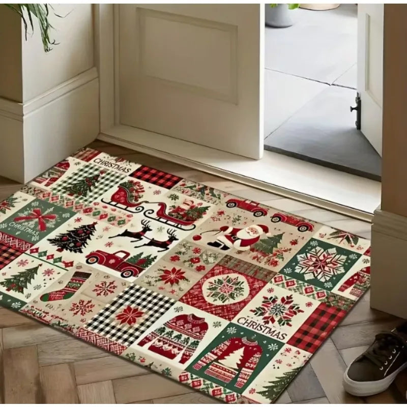 1pc Merry Christmas Area Mat Suitable for Living Room Bedroom Kitchen Christmas Gift Room Mat Christmas Retro Home Decoration