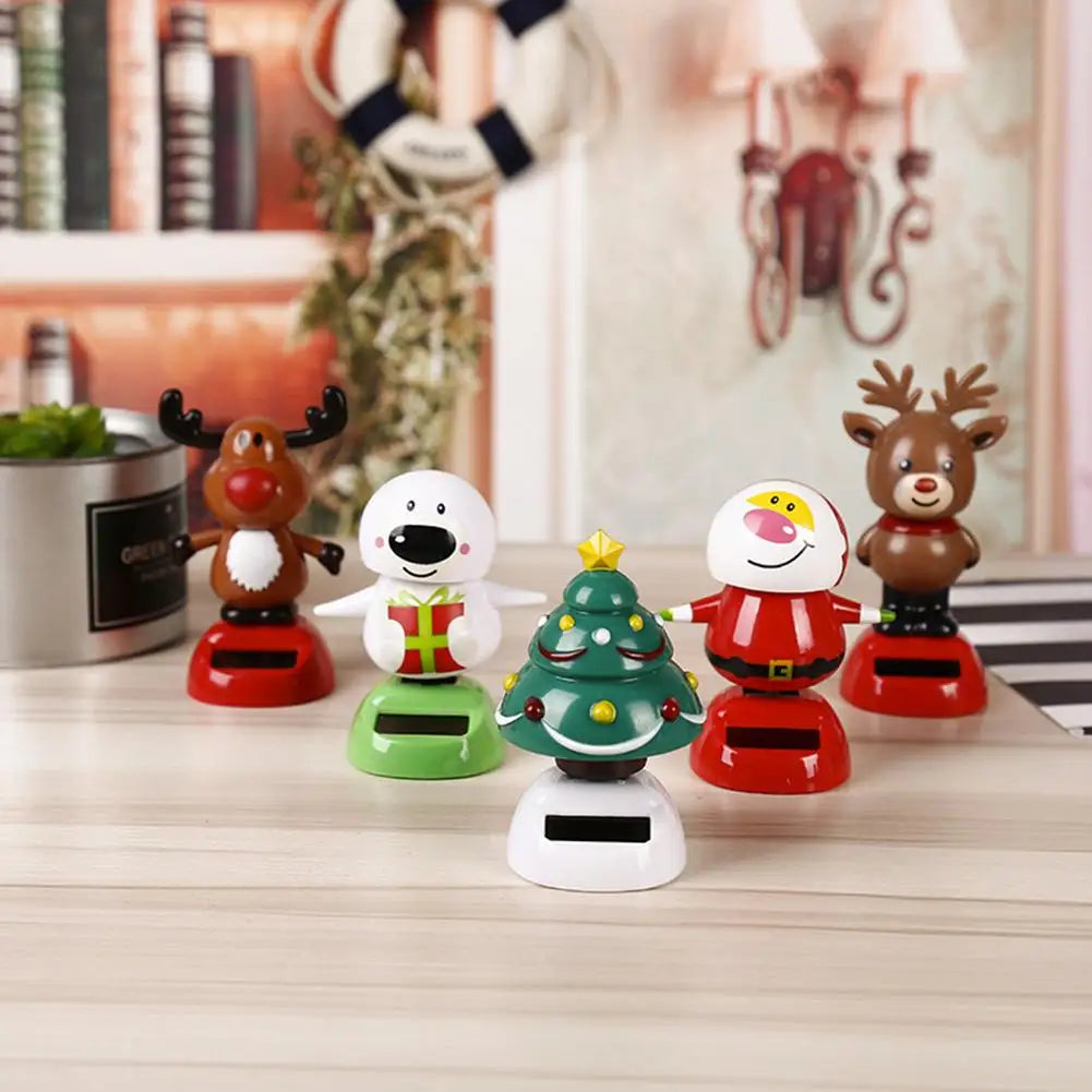 Christmas Car Decoration Solar Dancing Santa Claus Car Ornament Tree Elk Snowman Bobblehead Doll Merry Christmas Gift Accessory