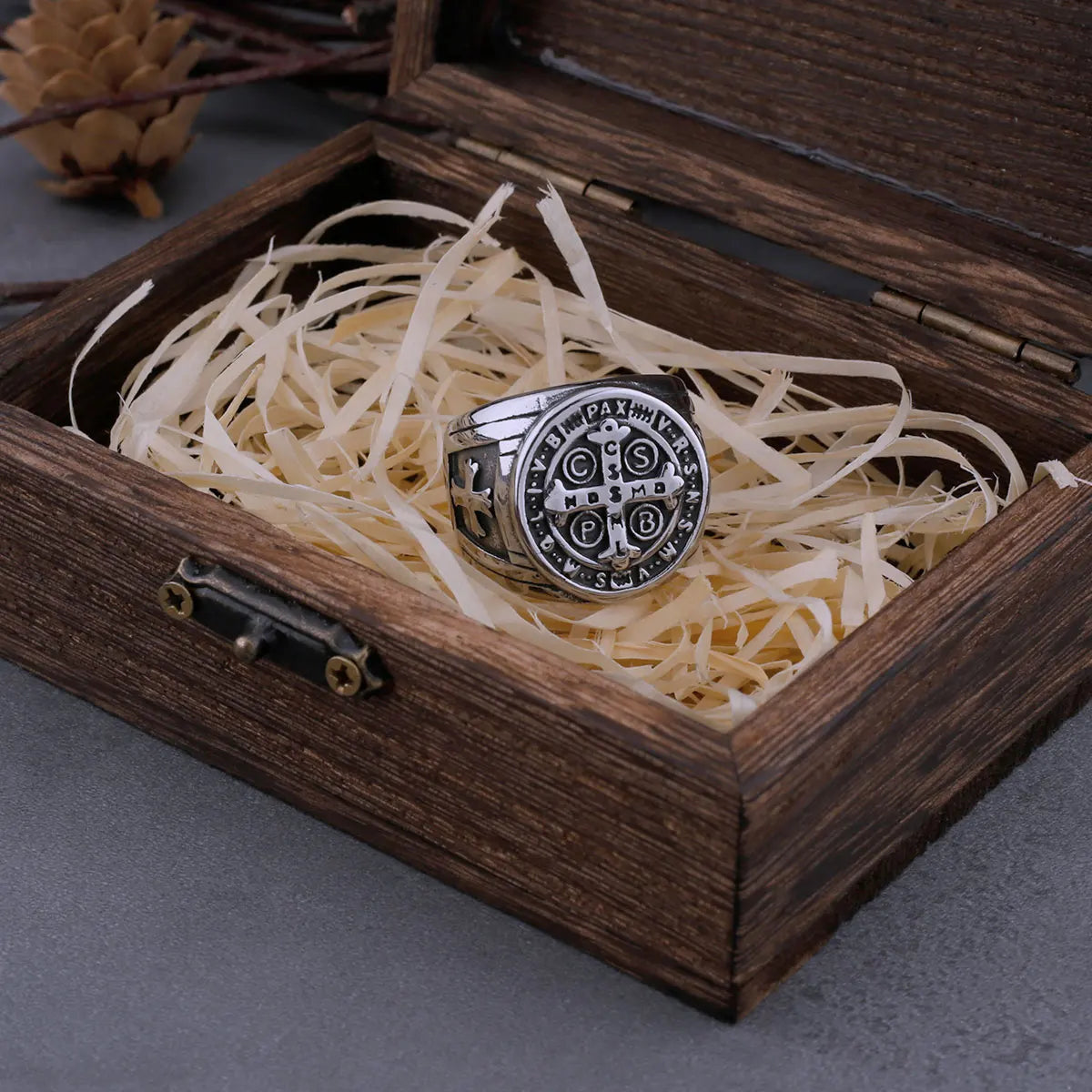 Vintage Saint Benedict's Christian Cross Ring Ring Men's Hip Hop Religious Biker Ring Stainless Steel Jewelry Boyfriend's Gift