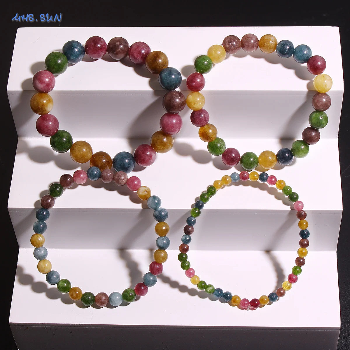 MHS.SUN Fashion Tourmaline Bracelet Colorful Natural Healing Energy Yoga Women Elastic Beaded Bracelet Jewelry Birthday Gifts