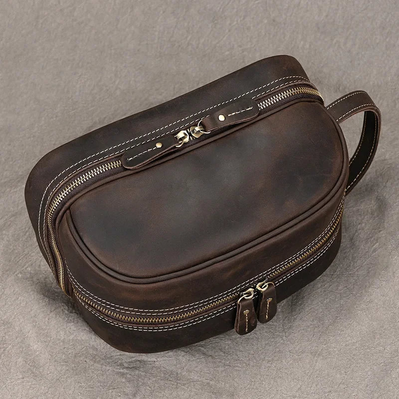 Fashion High Quality Small Travel Bag Crazy Horse Leather Travel Wallet Storage Bag Washing Make Up Bag For Travel toiletry