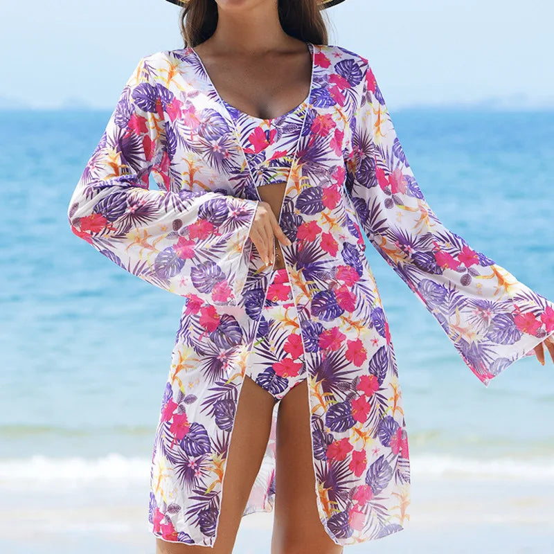 2025 Sexy Floral Bikinis Female Swimsuits Women's Three-Piece High Waist Swimwear Beach Swimming Wear Bathing Suits Pool Bather