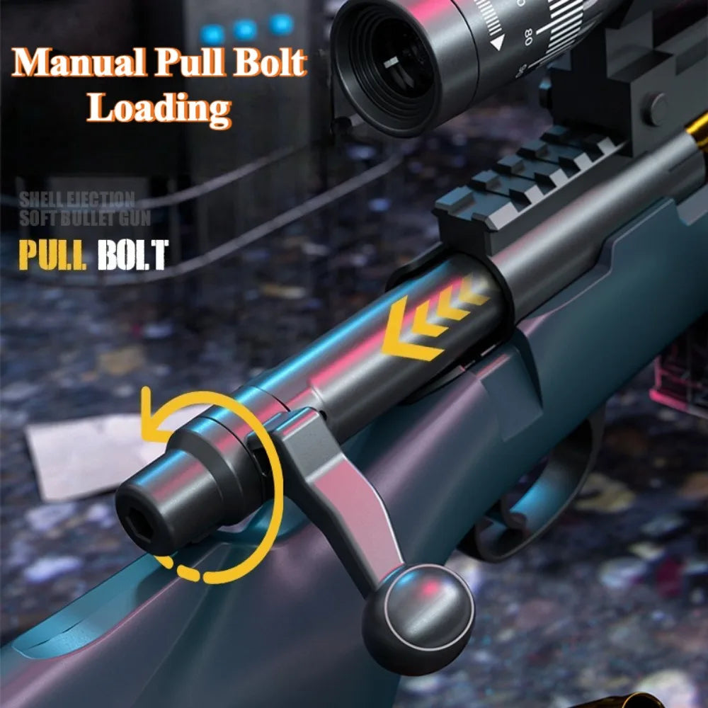 AWM Shell Soft-Bullet Gun Can Be Fired Toy Gun Manually Loaded Outdoor Combat Sniper Rifle Model Christmas Gift for Boy Adult