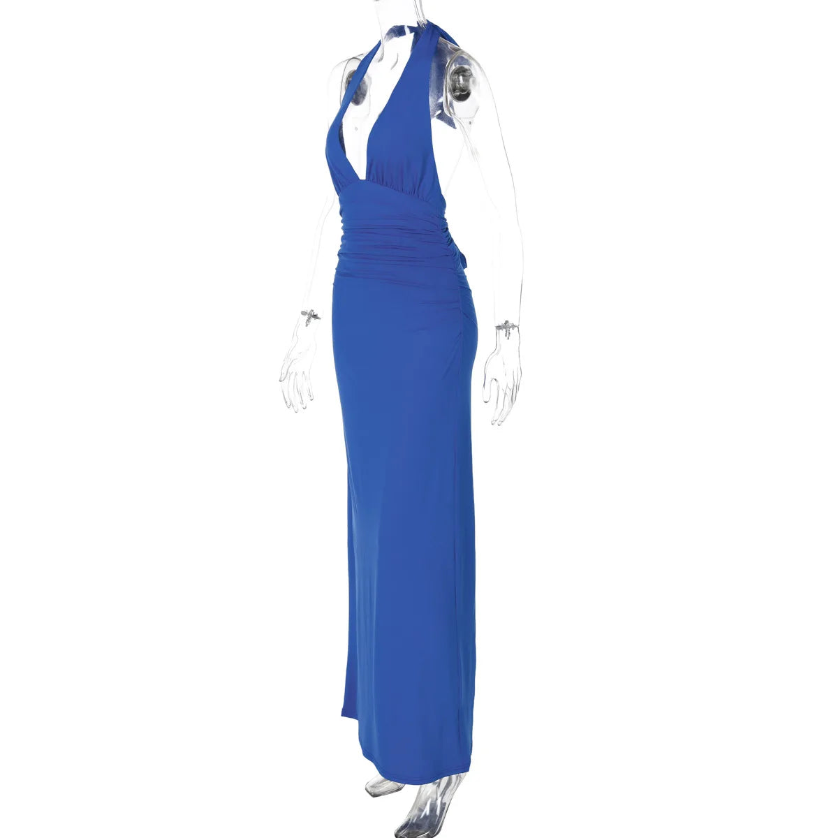 Tornova Halter Backless Long Dress For Women Solid Deep V neck Sexy Vacation Dress Lace Up High Waist Fashion Female Slim Dress