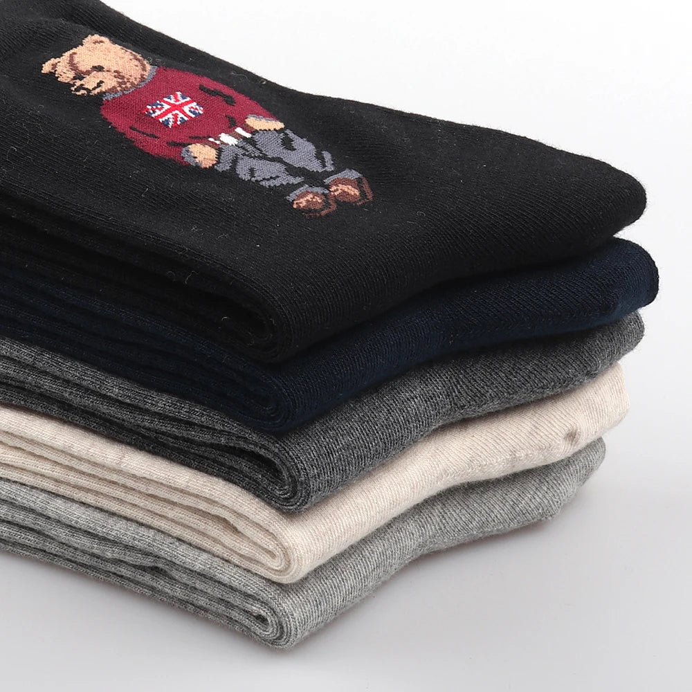 1 Pair Cartoon Gentleman Bear Men's Socks Comfortable Harajuku Skateboard Socks Novelty Breathable Christmas Gift Factory Direct