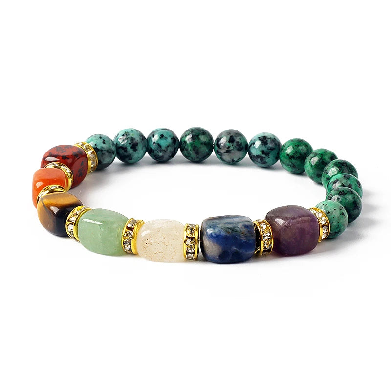 Natural Stone 7 Chakra Bracelets Reiki Healing Energy Hematite Tiger Eye Beaded Elastic Bracelets for Women Girls Yoga Jewelry