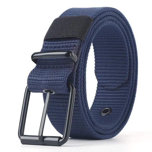 Men's Belt Porous Canvas Pin Buckle Leather Belt Outdoor Sports Belt Women's Trendy Eyelet Belt with Jeans Belt for Men Women