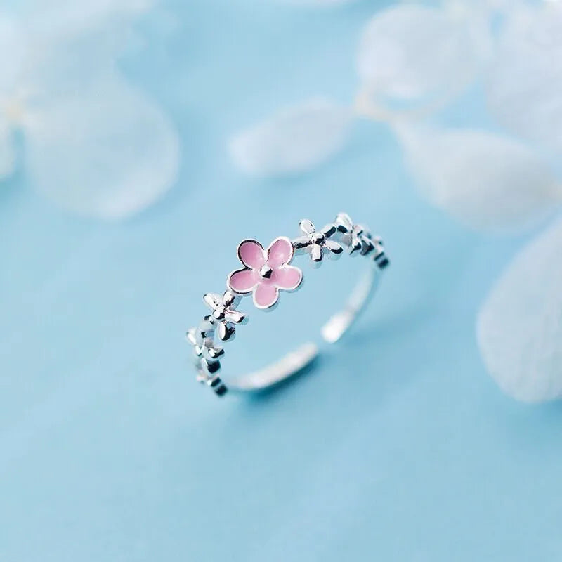 Vintage Rose Flower Rings For Women Korean Style Adjustable  Sakura Princess Finger Ring Bride Wedding Engagement Party Jewelry