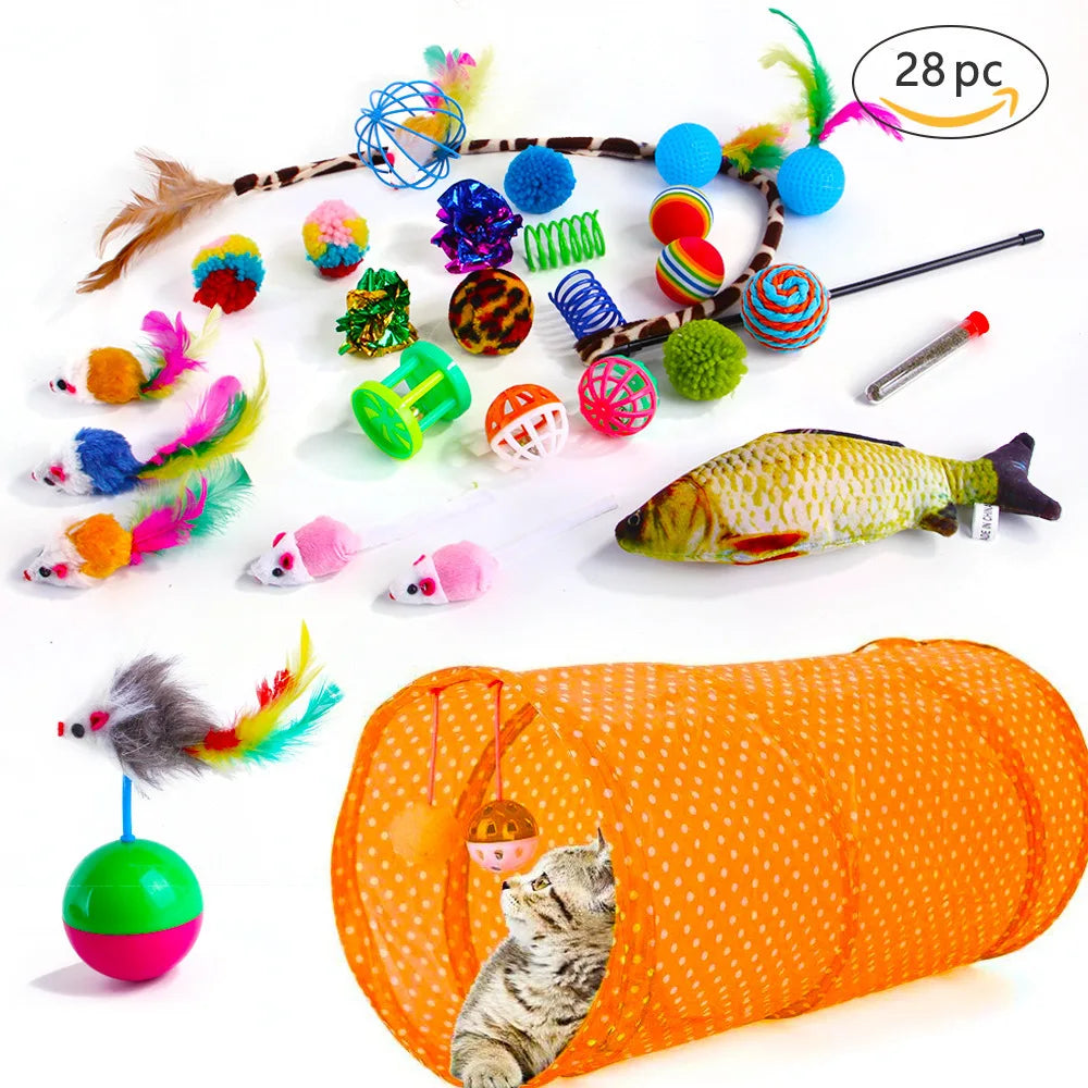 Cat Toy Mouse Shape Ball Foldable Cats Play Tunnel Chat Funny Cat Tent Simulation Fish Combination Set Kitten Supplie Accessorie