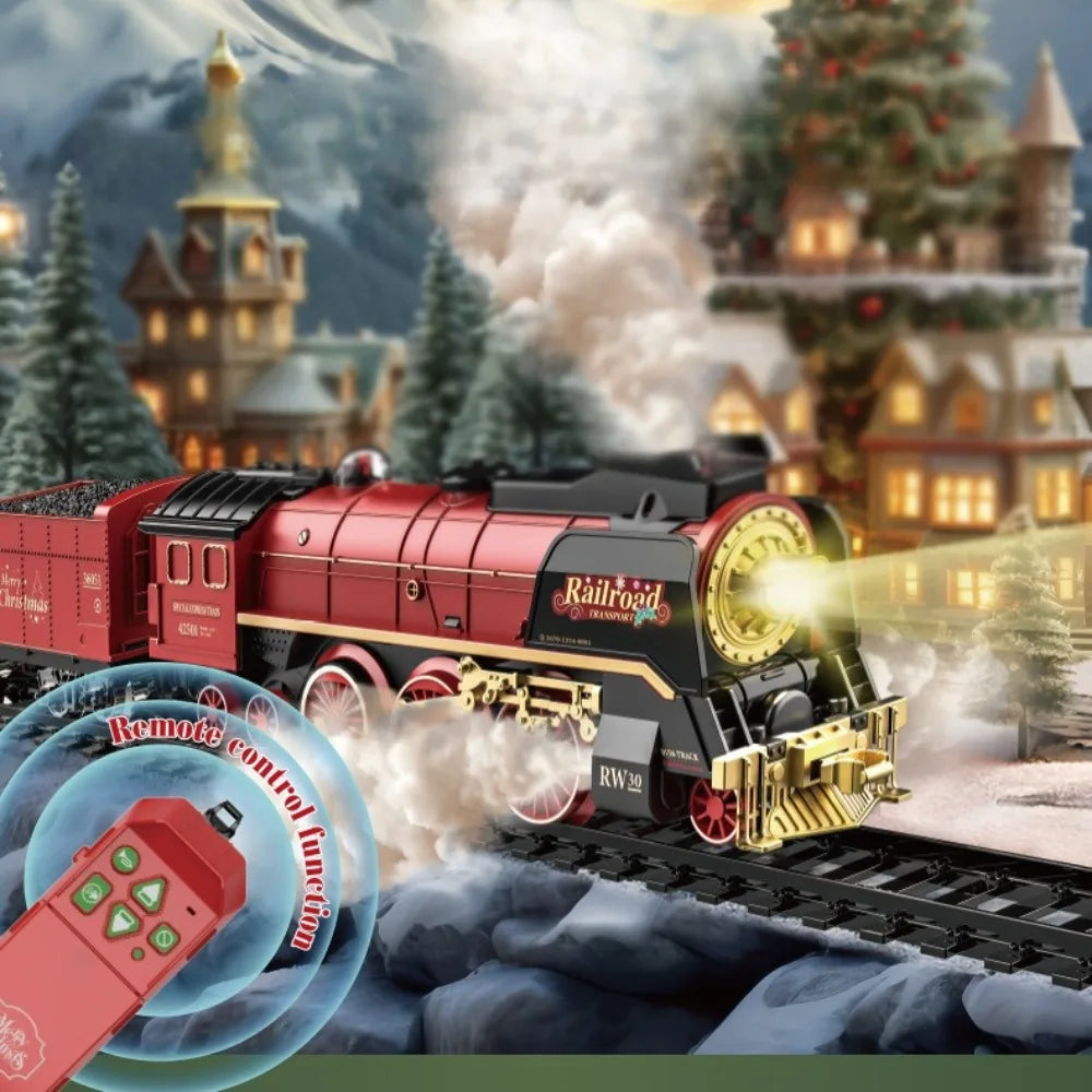 Classical Christmas Remote Control Train Toy Steam Track Sound and Light Christmas Gift Toy