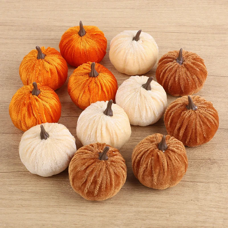 1set Artificial Flannel Pumpkin Models for Autumn Fall Thanksgiving Halloween Party Table Decoration Home DIY Craft Wreath Gifts