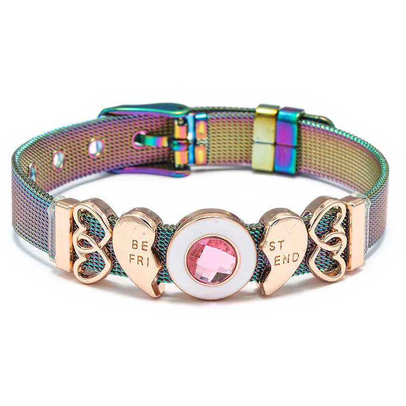 Silver Color Stainless Steel Mesh Bracelets For Women Crystal Santa Claus Beads Charm Watch Belt BraceletsBangles Christmas Gift