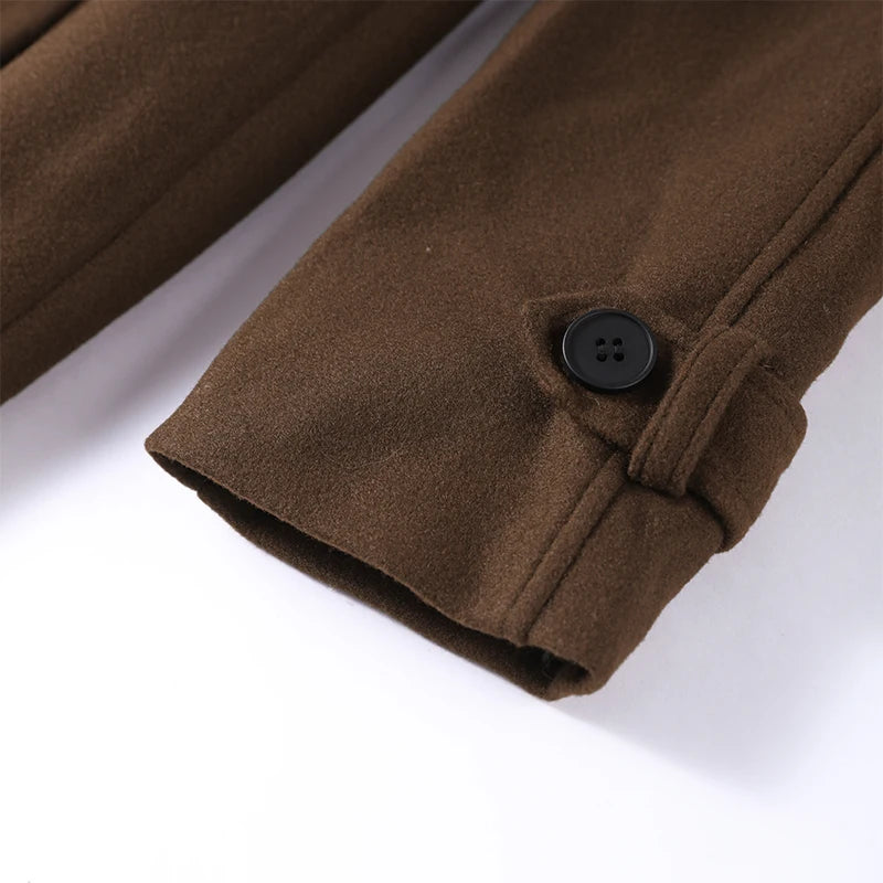 Elegant Woolen Long Coats Women Double-breasted Turn-down Collar Full Sleeves Jackets 2025 Autumn Winter Fashion Outwears Lady