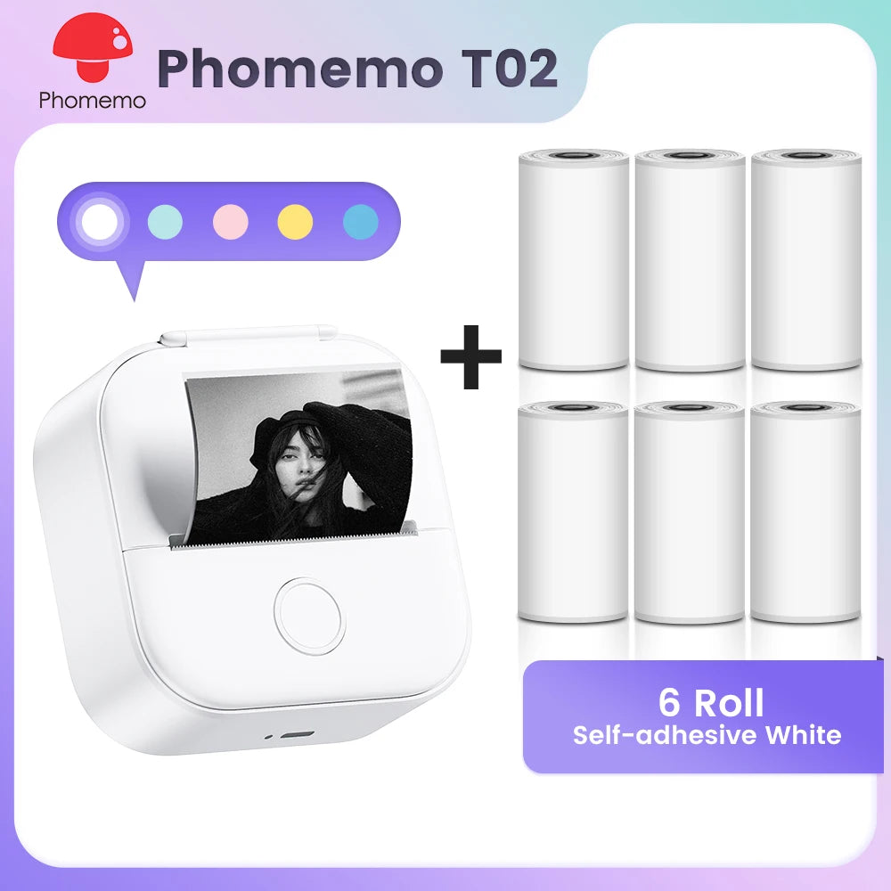 Phomemo T02 Pocket Printer Mini Portable Label Maker Self-adhesive Sticker mini impresora portatil impresora etiqueta adhesivas