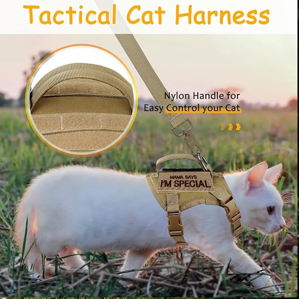Tactical Cat Harness with Leash Set Puppy Walking Escape Proof Adjustable Pet Vest withControl Handle For Large Cats Small Dogs