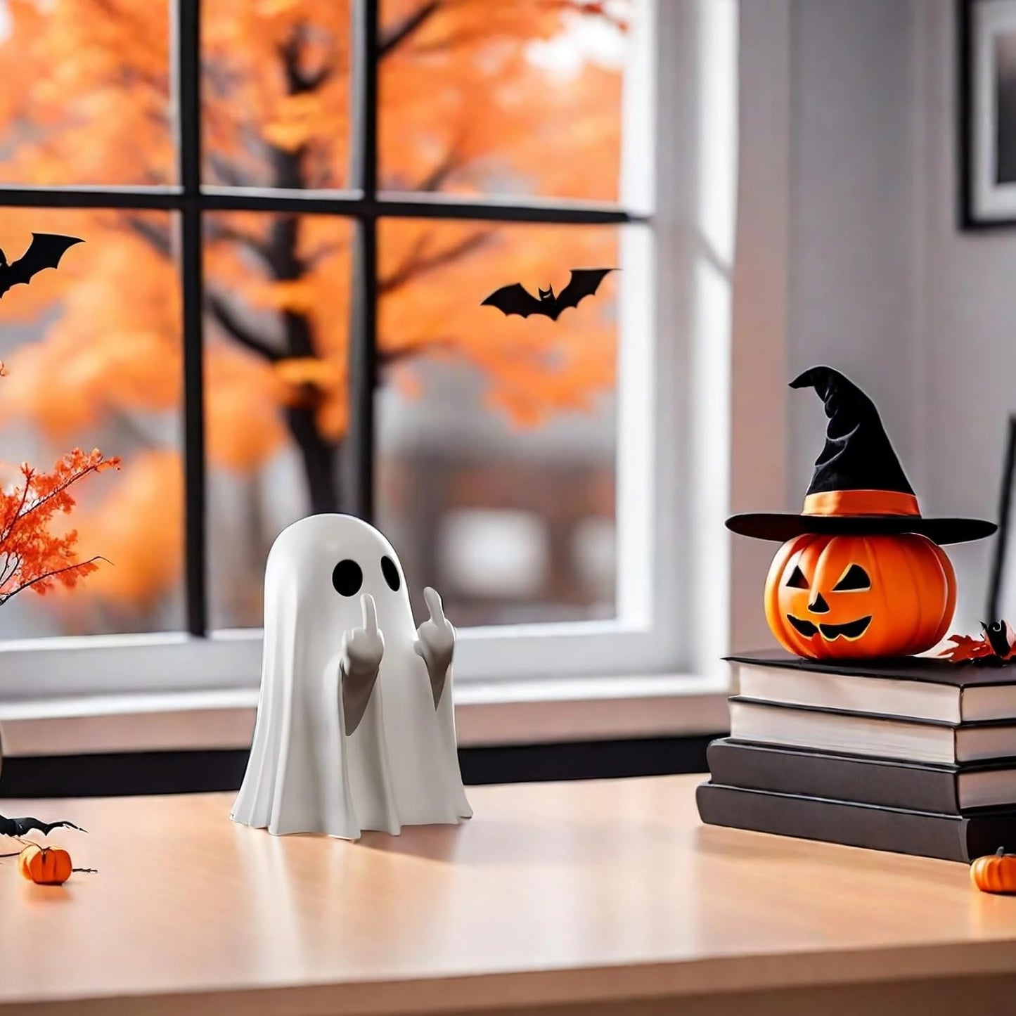 Halloween Ghost Figurine - Spooky vinyl Ghost Statue, Cute Finger Ghost Ornaments, Perfect for Indoor & Porch Halloween Decor