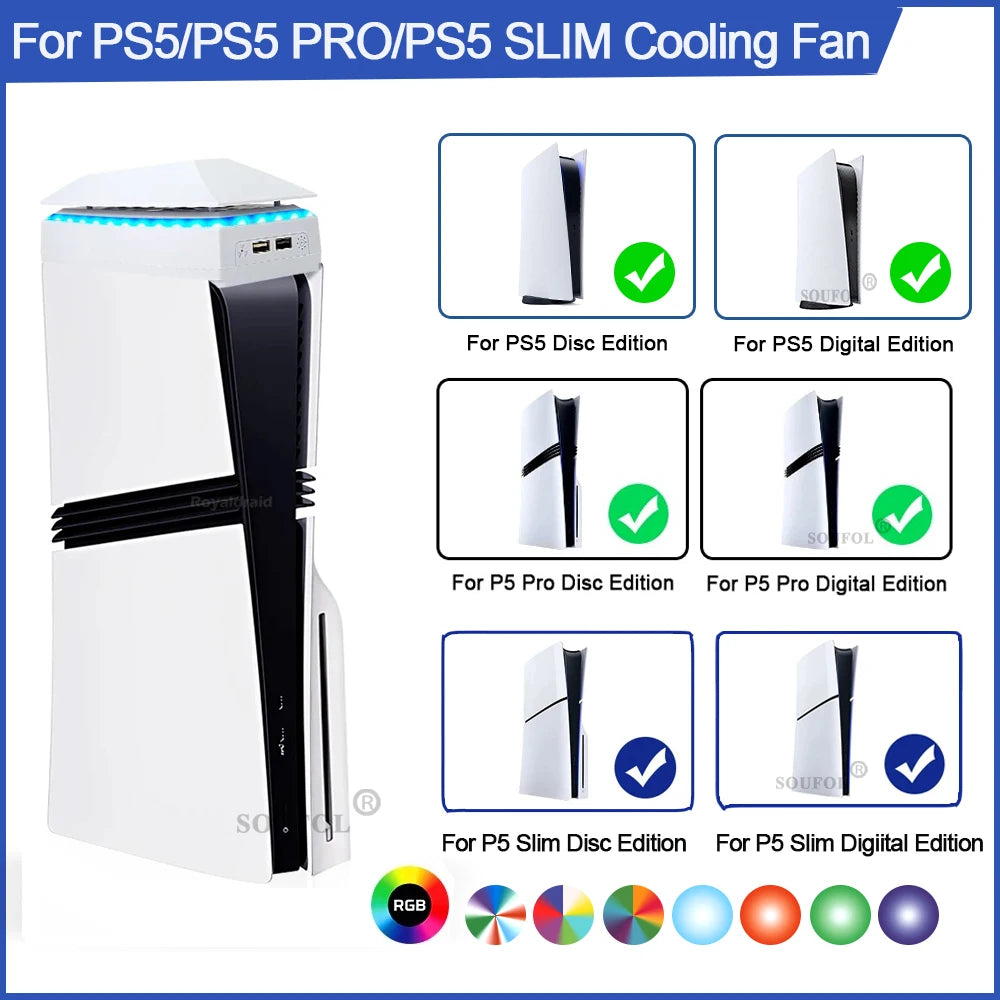 NEW Top Cooling Fan For PS5 pro Dust-proof Upper RGB Game Cooler Stand Heat Dissipation Cooling System for PS5/PS5 Slim/PS5 PRO