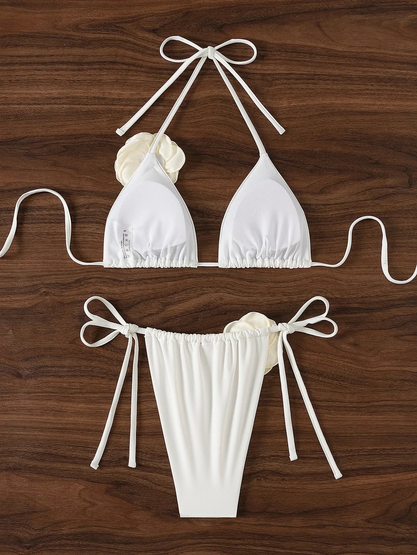 Sexy 3D Flower Black Triangle Bikinis Sets Micro Thong Swimsuit Women String Halter Bathing Suit Bikini 2025 Mujer Biquinis Swim