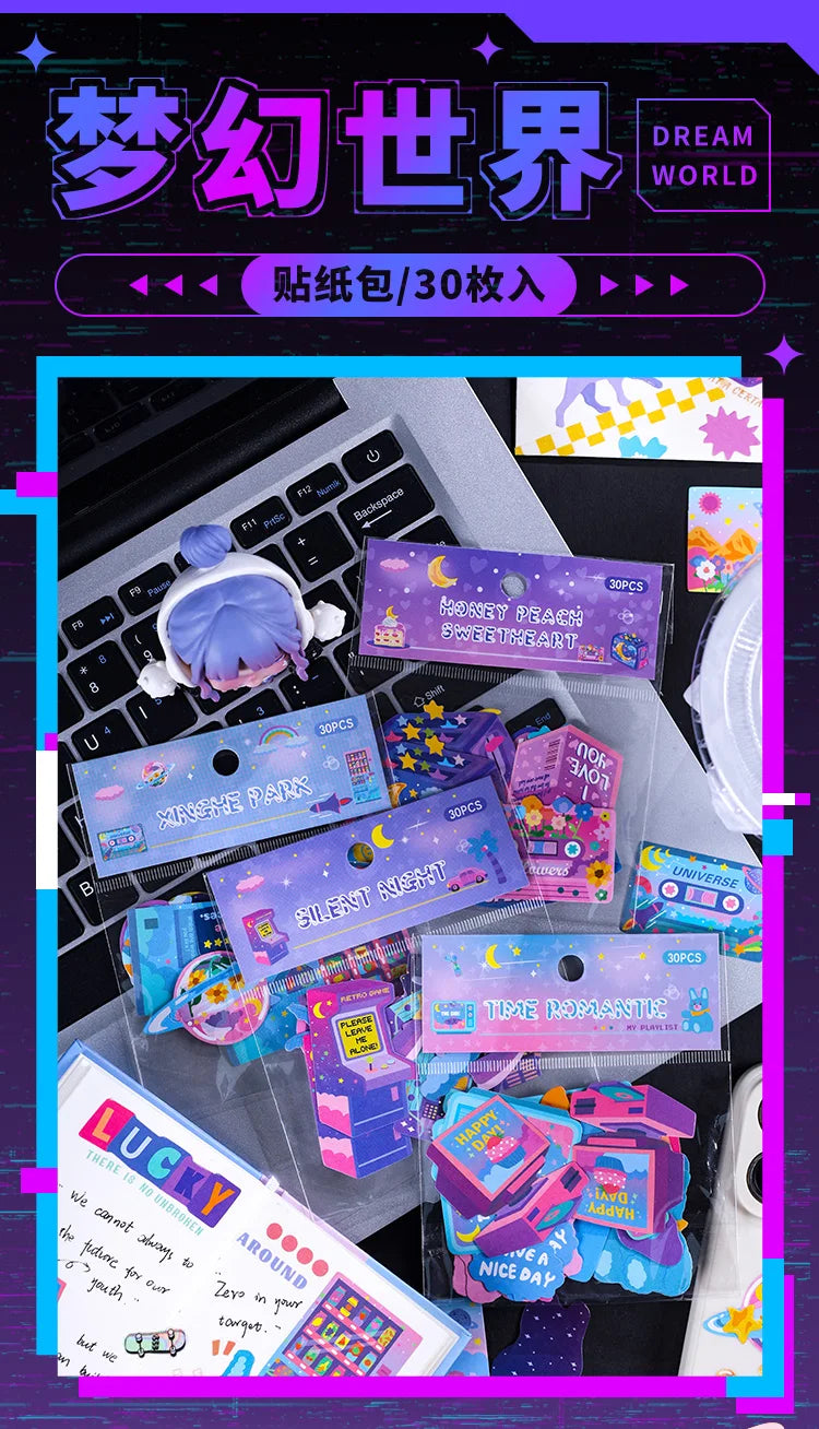 30 Pcs Kawaii Cartoon Handbook Stickers Pack Journals Labels Sticker Collage Decorative Scrapbooking Stationery School Supplies