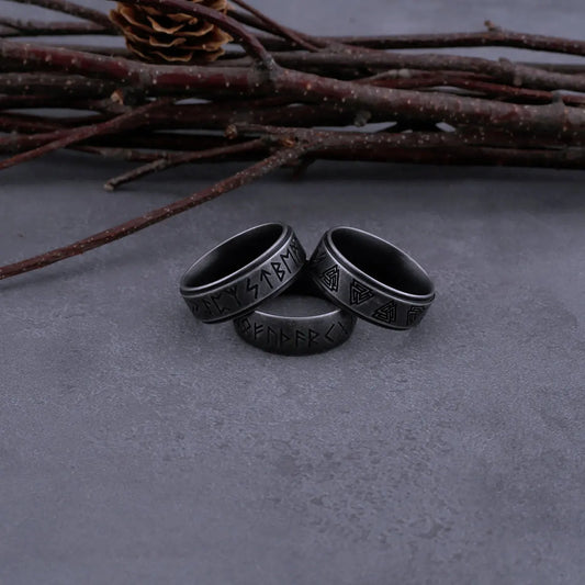 316L Stainless Steel Odin Nordic Viking Amulet Rune Ring Men and Women Fashion Words Retro Ring Viking Men's Jewelry