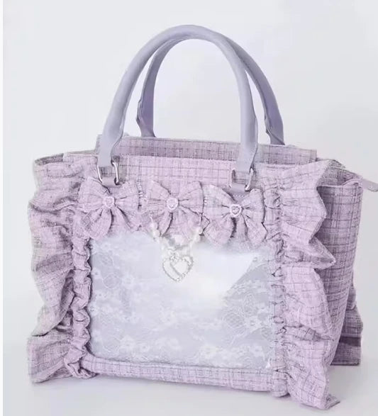 Japanese Style Mine Ita Bag Ruffled Lace Women Girls Rhienstone Pearl Bowknot Square Tote Shoulder Portable Bolso Handbags