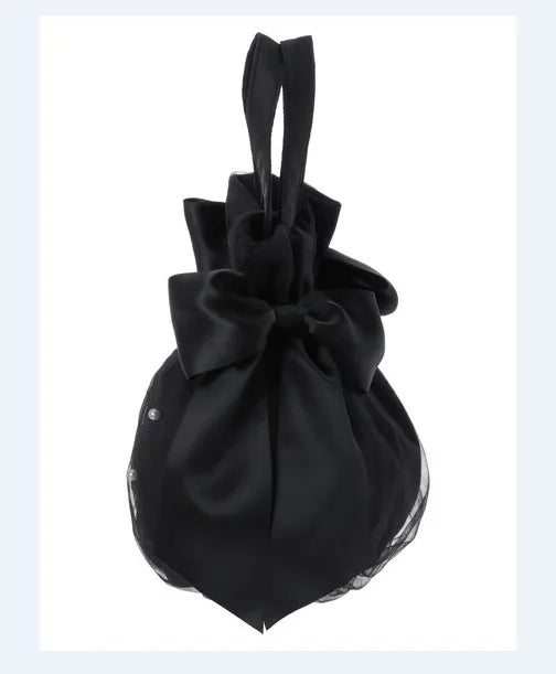 Japanese Style New Double-Sided Drawstring Bags Sweet Cute Girl Ladies Satin Bow Crossbody Shoulder Portable Handbag