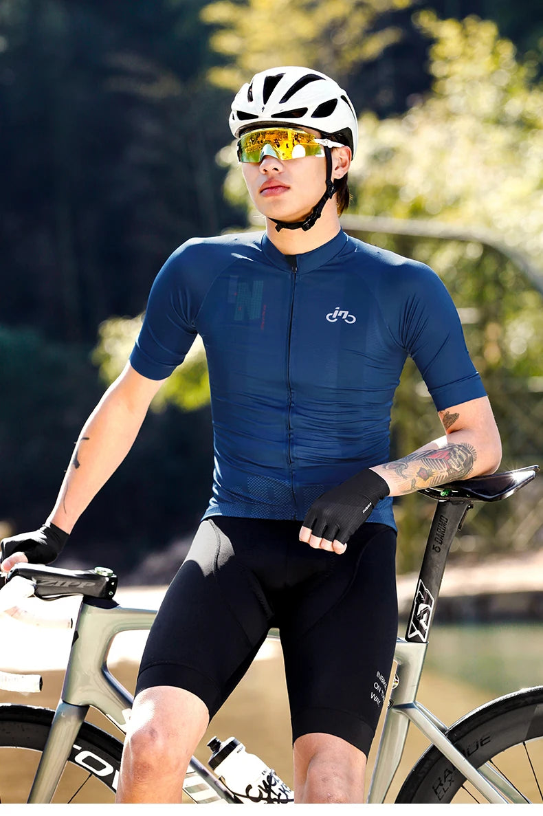 INBIKE Summer Men's Cycling Short Sleeve Bicycle Jersey Quick-Dry Road Bike Riding Shirt Man MTB Cycling Clothing with Pockets