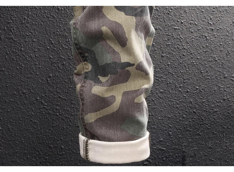 Streetwear Fashion Men Jeans High Quality Stretch Slim Fit Camo Trousers Embroidery Patch Designer Hip Hop Denim Pants Hombre