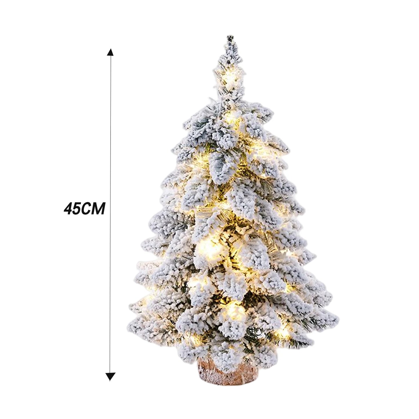 Christmas Tree Tabletop Figurine Snow Flocked with LED Lights Home Table Desk Decor Warm Christmas Gift Ornament  Artificial