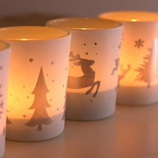1Mini Christmas Tree Elk Snowflake Candle Holder Glass Small Candle Cup Christmas Gift Home Store Decoration Ornament