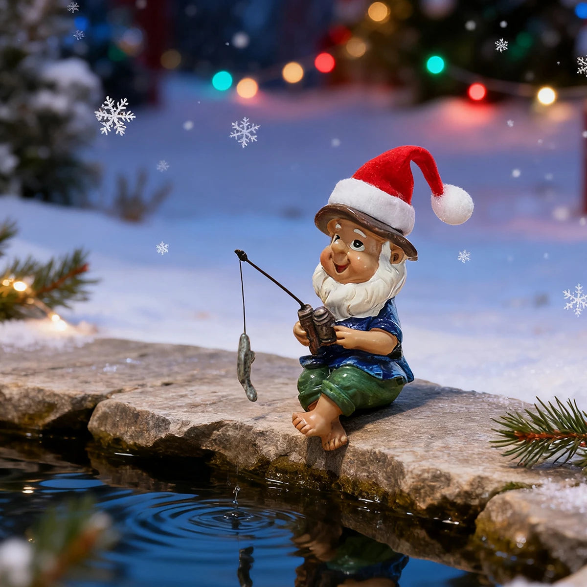 1 Christmas fishing dwarf, creative Christmas home decoration, fun Christmas hat dwarf, Christmas gift, resin crafts