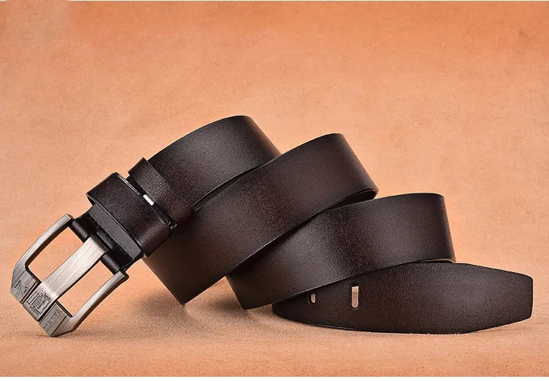 130CM Leather Cowhide Men's Belt Fashion Metal Alloy Pin Buckle Adult Luxury Brand Jeans Business Casual Waist Male Strap Brand