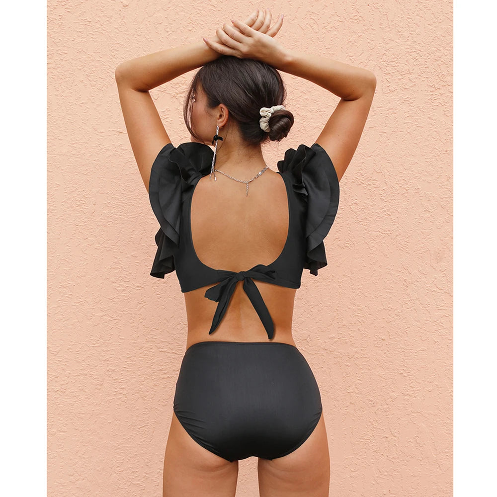 Ruffle Swimsuit 2024 New High Waist Bikini Solid Swimwear Women Sexy Bikinis Push Up Swim Wear Female Bathing Suit Beachwear