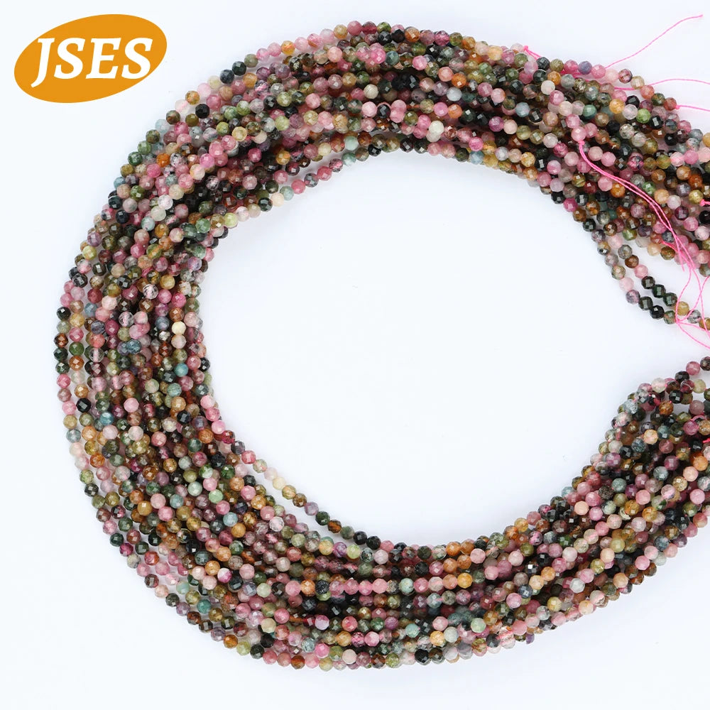 Natural Colorful Tourmaline Faceted Beads Round Loose Spacer Beads for Jewelry Making 3/3.5mm Bracelet DIY Accessories Charms
