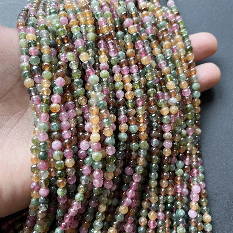 4-5MM Clear Brazil Tourmaline Beads Pink Yellow Green Colorful Gemstone Handmade Loose Jewelry Making DIY Bracelet Necklace