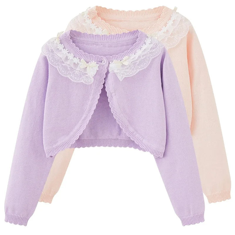 2-14 years old Purple girls Cardigan Thin Spring Children's knit sweater 3 4 6 8 10 12 14 year old children's clothing