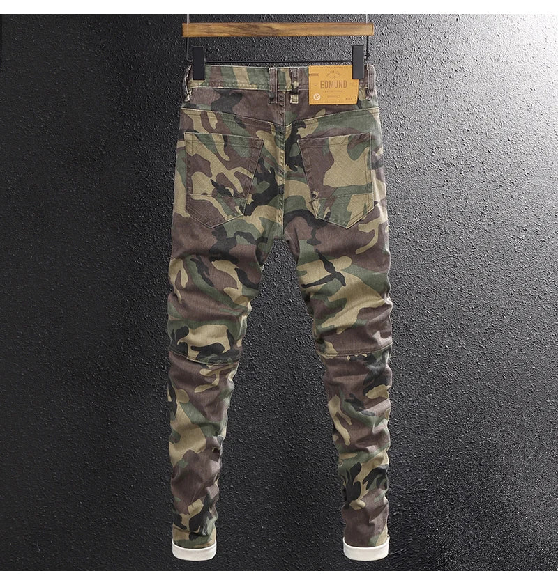 Streetwear Fashion Men Jeans High Quality Stretch Slim Fit Camo Trousers Embroidery Patch Designer Hip Hop Denim Pants Hombre