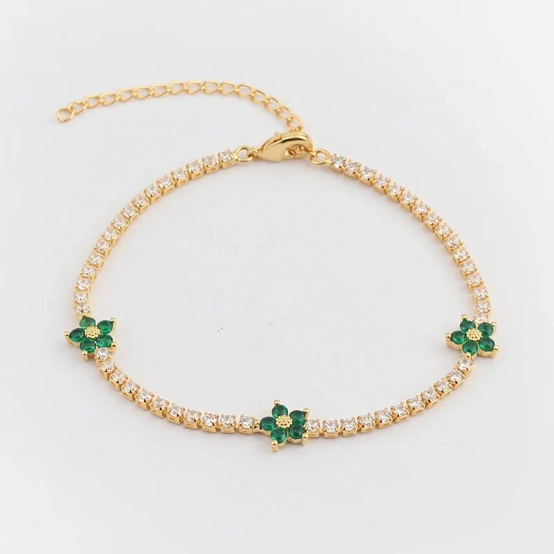 Luxury Rainbow CZ Flower Tennis Chain Bracelet For Women Girls Iced Out Bling CZ Paved Colorful Daisy Flower Bracelet
