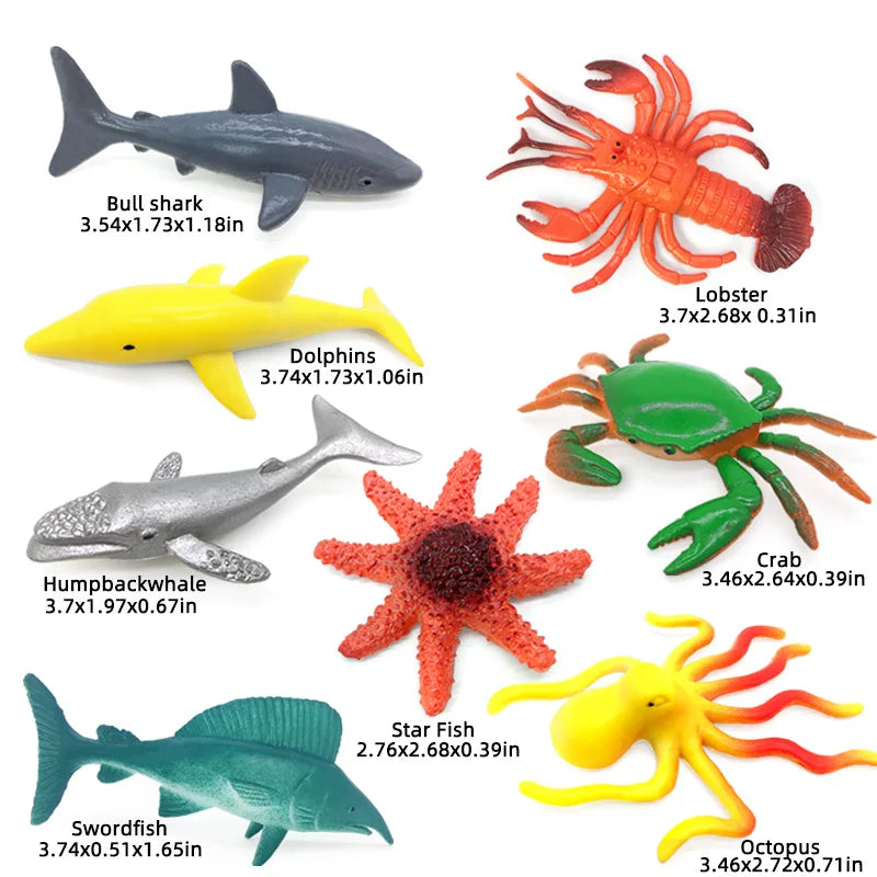 Solid core plastic Marine animal Submarine biological model starfish shark model storage box set Educational toys Christmas gift