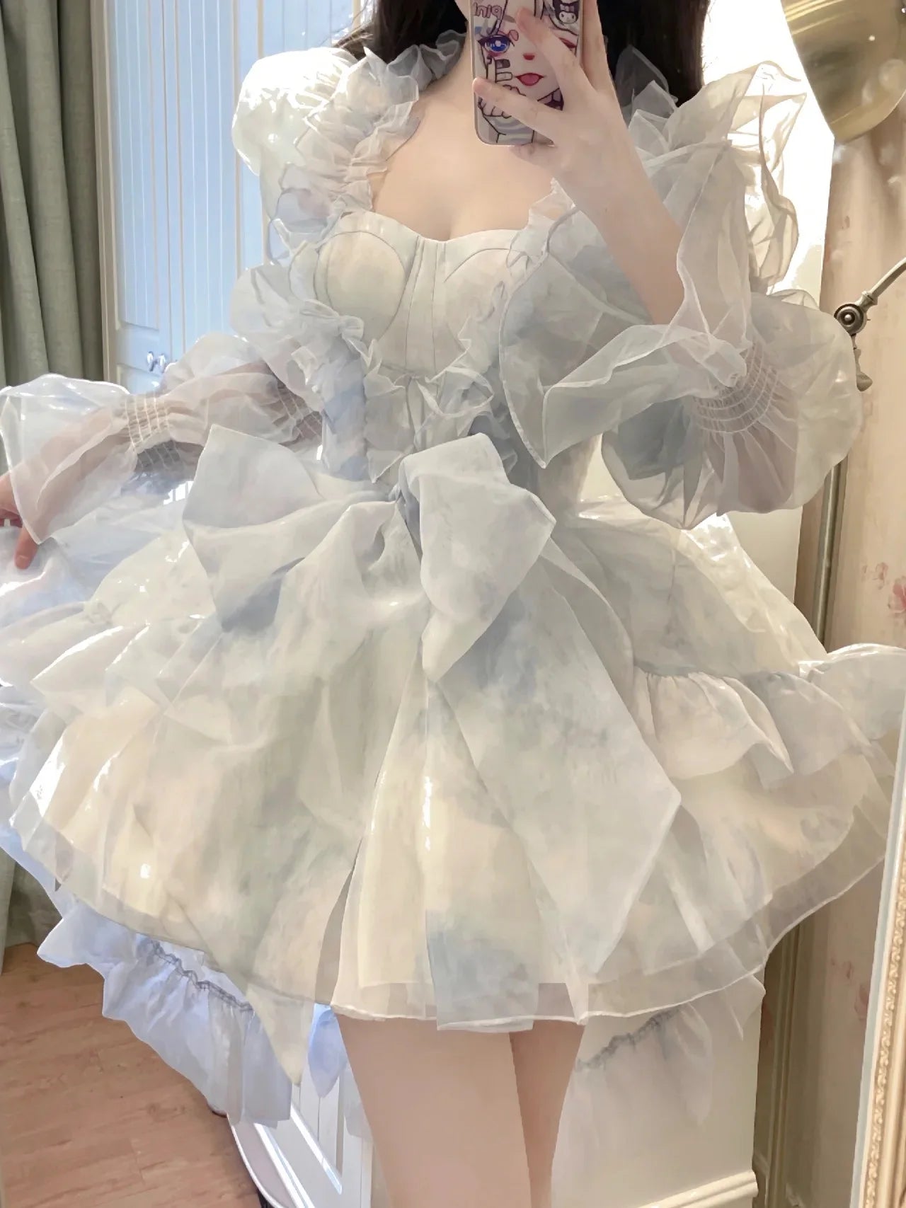 French Style Flower Wedding Dress Lolita Sweet Girl Women Fairy Tube Top Sling Dress with Long Cardigan Birthday Princess Dress