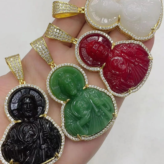 High Quality 4 Color Stone Classic Zirconia St. Jude Judas Pendant Fashion for Man Woman Religious Jewelry Party Birthday Gift