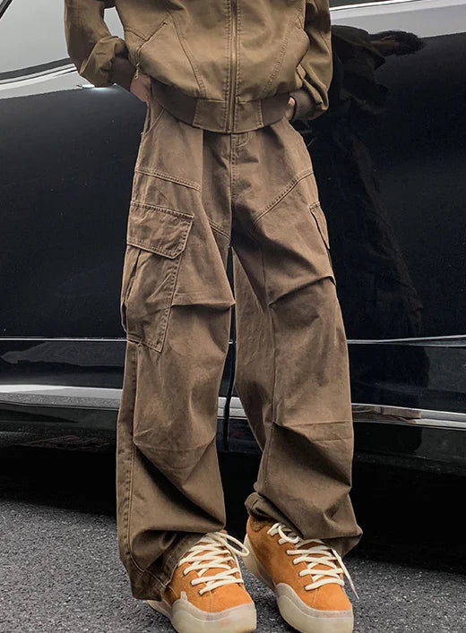 Spring Big Pocket Men's Cargo Pants Japanese Y2k Harajuku Loose Straight Wide Leg Trousers Baggy Pants Man Hip Hop Sweatpants