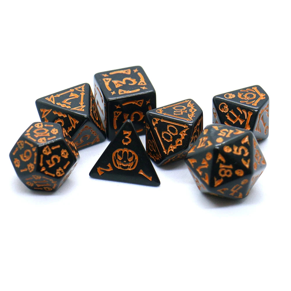 7pcs Set Relief Halloween Pattern Board Game Dice Set, DND Game Dice