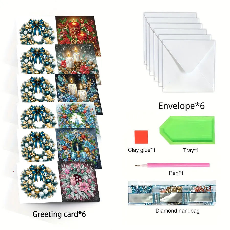 6pcs Diamond Painting Greeting Card Set - Christmas Gift, perfect for sending warm wishes to family and friends