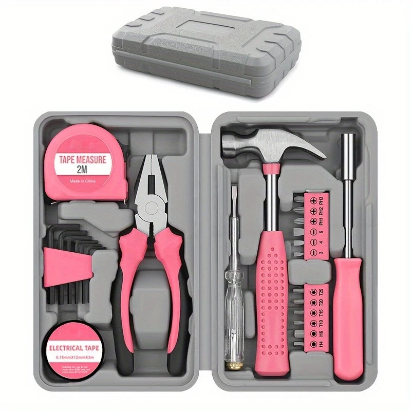 Pink Home Repair Tool Kit - Ideal for DIY Projects & Emergency Car Maintenance - Perfect Christmas Gift for Women, DIY Tool Kit