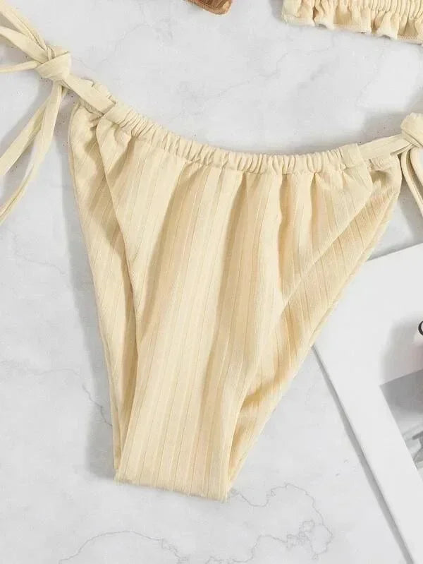 2025 Sexy Bikini Women Swimwear Swimsuit Drawstring Patchwork Pit Stripped Double Straps Halter Bikinis Set Beach Bathing Suit