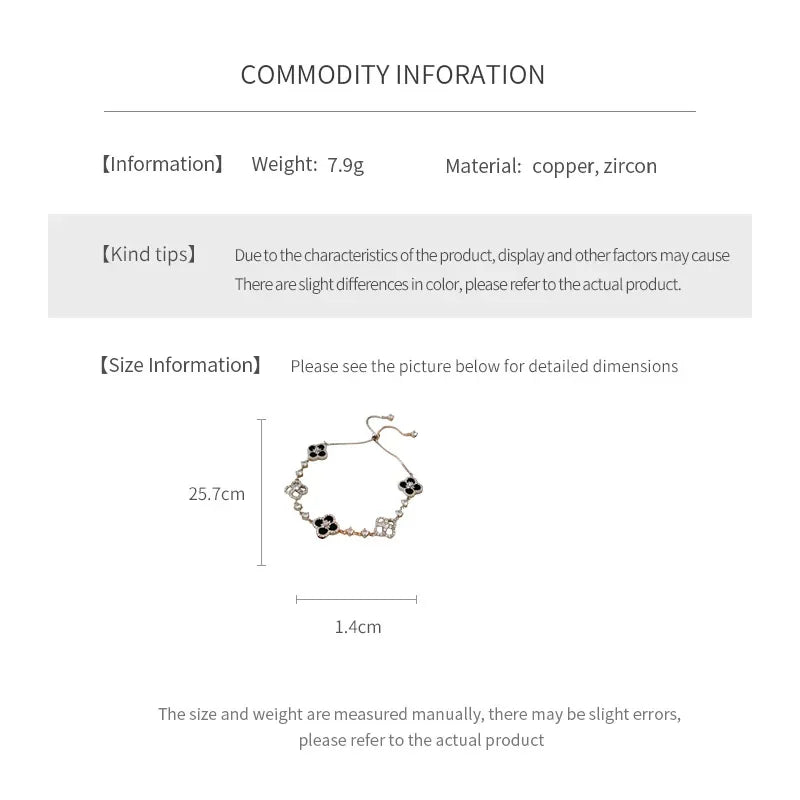 Qimeng Sweet Cherry" Vintage Pink Mother-of-Pearl Four-Leaf Clover Bracelet with Micro-Zirconia Inlay and Cutout Design