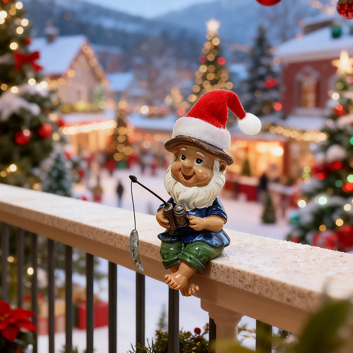 1 Christmas fishing dwarf, creative Christmas home decoration, fun Christmas hat dwarf, Christmas gift, resin crafts