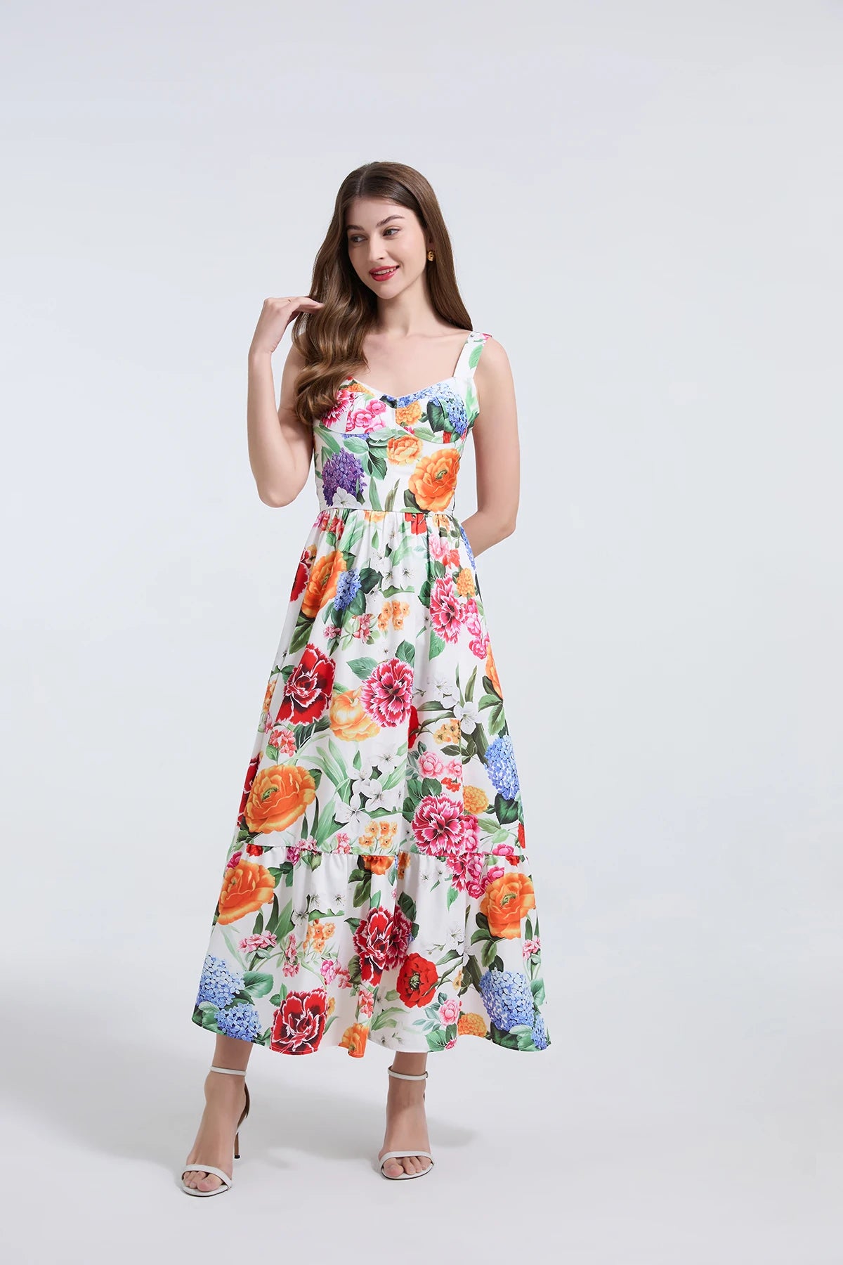 Women Gorgeous Flower Long Dress Swing Sling Dress Spaghetti Straps Floral Backless Dresses Summer Lady Elegant Holiday Outfits